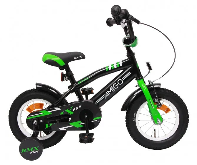 Amigo Bmx Fun 12 Inch 21 Cm Jongens Terugtraprem Groen/Matzwart