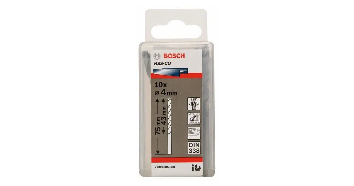BOSCH METAALBOREN HSSCO, DIN 338 4 X 43 X 75 MM (10 STUKS) 2608585880