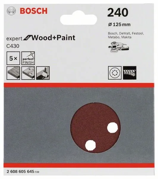 BOSCH Schuurpapier C430, 5 stuks 125 mm, 240 2608605645