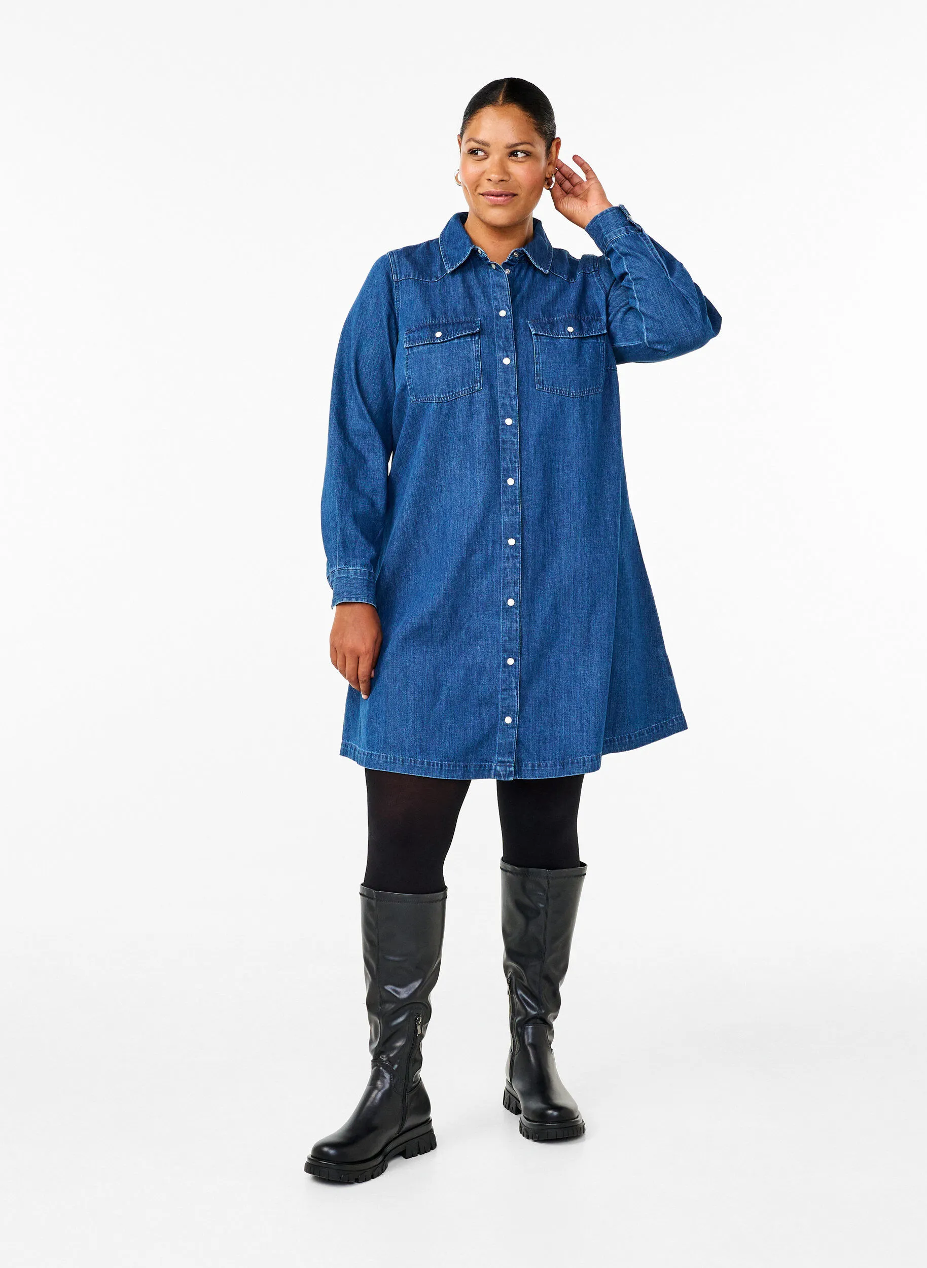 Denim jurk met knopen