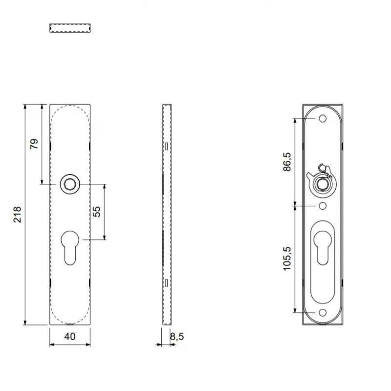 LANGSCHILD RECHTHOEKIG 218X40X8.5MM PC55  ZWART  LINKSDRAAIEND