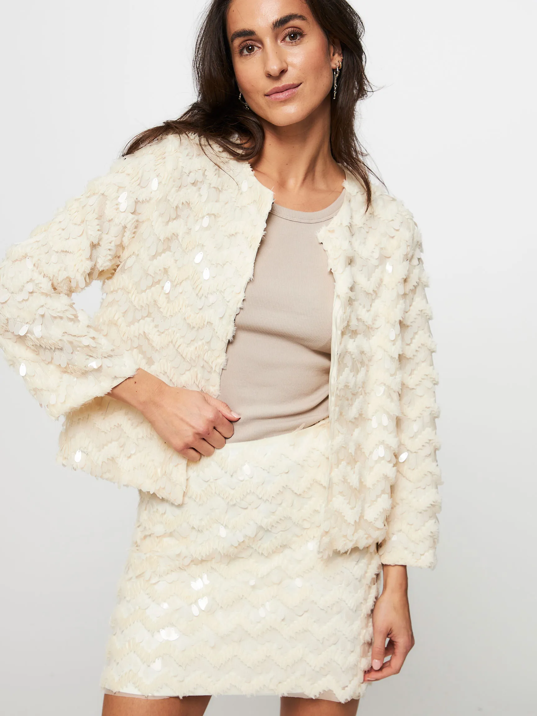 Munthe Moolinu, woven mesh jacket with sequins