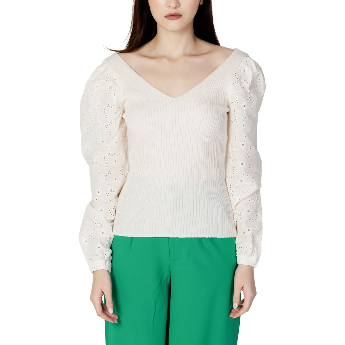 ONLNADIA LS WOVEN MIX VNECK KNT  15283864