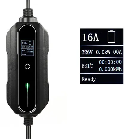 PREMIUM INSTELBARE MOBIELE LADER/LAADKABEL STOPCONTACT TYPE 2 1FASE 6A16A 1,3KW3,6KW VOOR JAC IEV7S