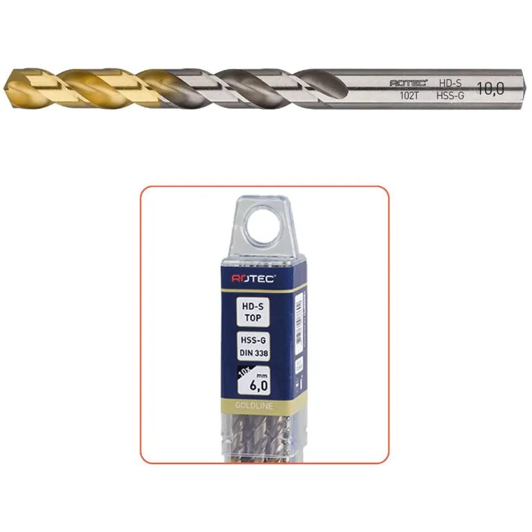 ROTEC HSSG SPIRAALBOOR, DIN 338, TYPE HDS, TINTOP, Ø7,6 10 STUKS
