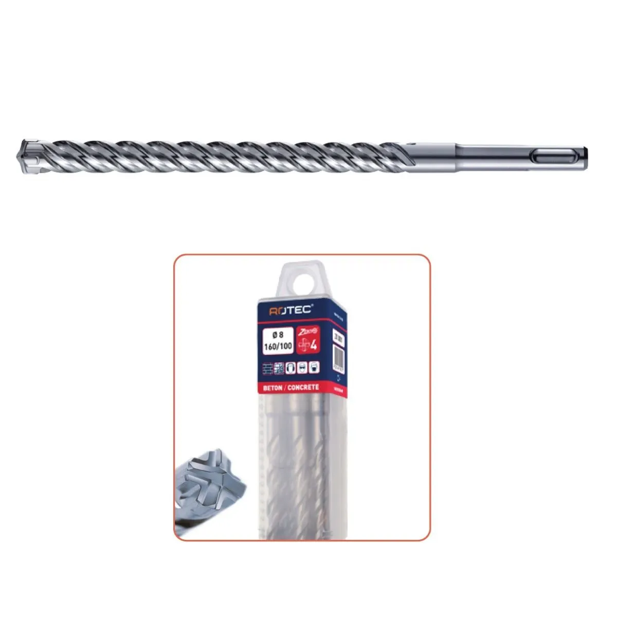ROTEC TYPE "202" HAMERBOOR, SDS+, QUATTROX, Ø 5 T/M 14 (PER 10 STUKS VERPAKT)