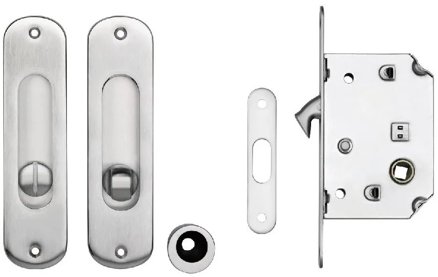 SCHUIFDEURSLOT COMPLEET  MARCHESI CE inclusief greepset messing mat verchroomd*