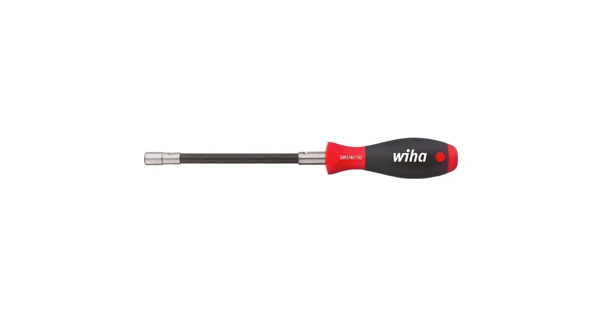 Wiha Schroevendraaier met bithouder SoftFinish klemming met borgring (Zwart/rood, Flexibele schacht, 1/4